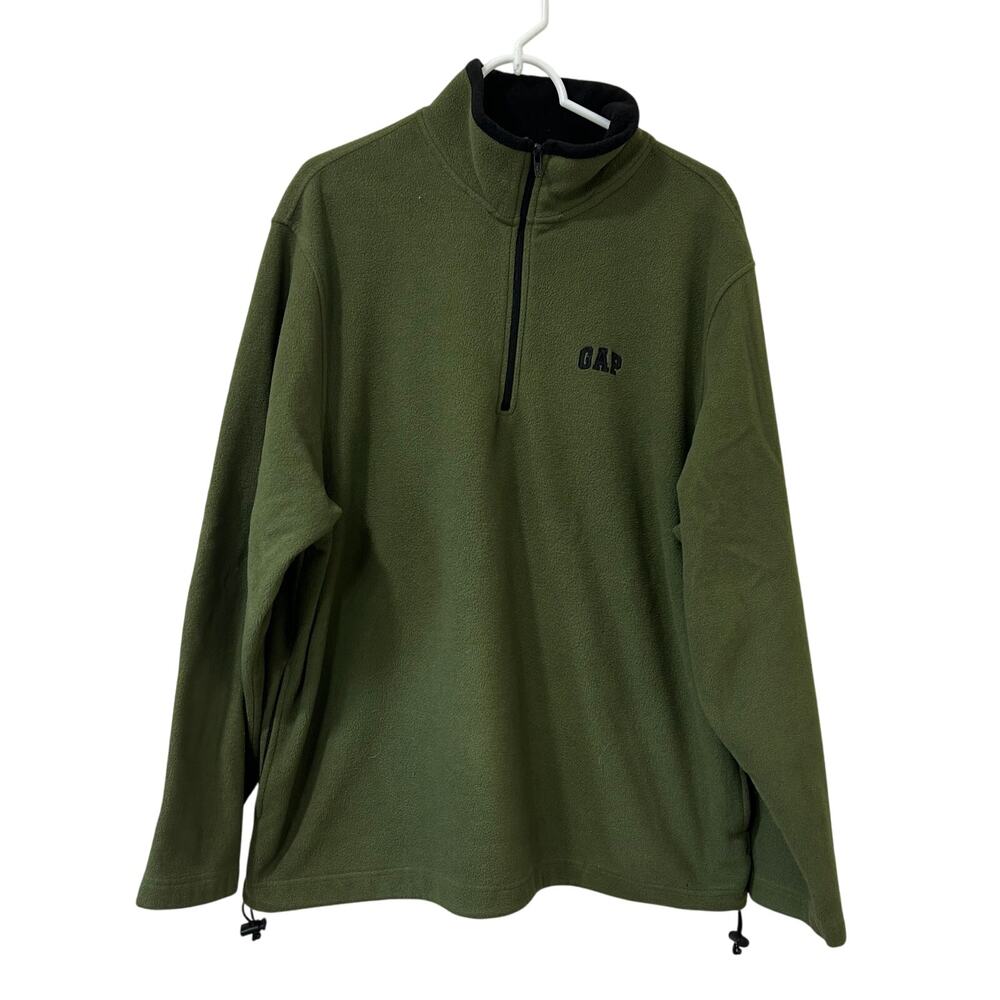 Gap Vintage Mens Size XL Green & Black 1/4 Zip Fleece Sweatshirt Y2K Preppy